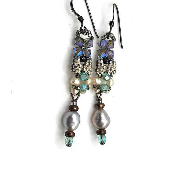 Artisan Handmade Freshwater Pearl Woven Bead AB Crystal 2in - Picture 1 of 3